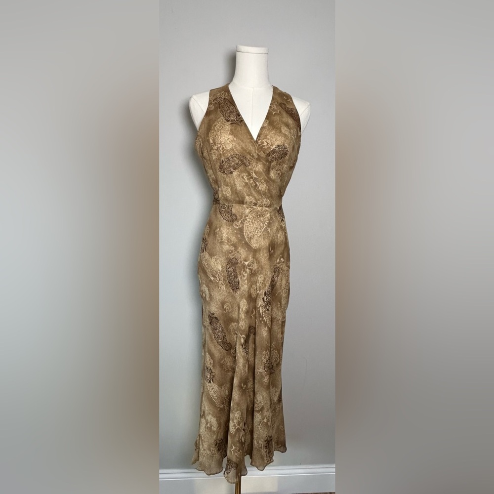 Lauren Ralph Lauren Silk paisley wrap Dress size 4 brown sleeveless midi elegant